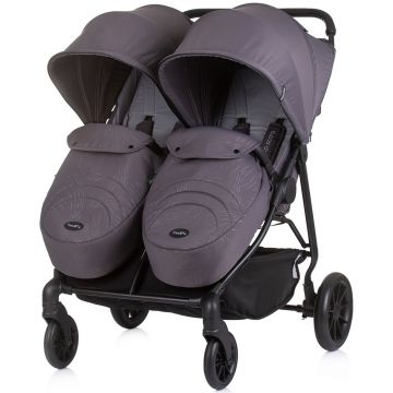 Carucior pentru gemeni Chipolino Top Stars anthracite cu spatar reglabil, suspensii, suport picioare ajustabil, bara de protectie detasabila si accesorii