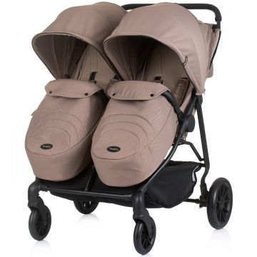 Carucior pentru gemeni Chipolino Top Stars tiramisu cu spatar reglabil, suspensii, suport picioare ajustabil, bara de protectie detasabila si accesorii