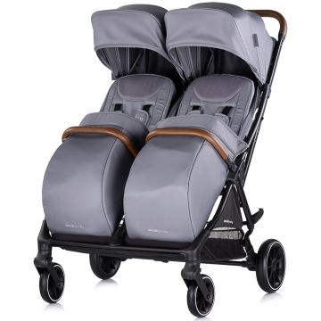 Carucior pentru gemeni Chipolino Twinity Cloud, cadru din aluminiu, suspensii, huse picioare, suport pahar, gentuta