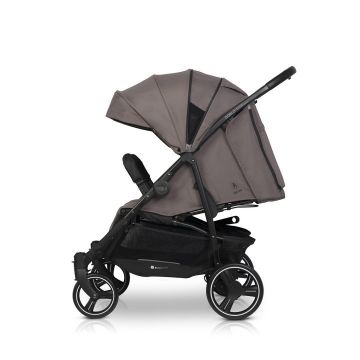 Carucior pentru gemeni Euro Cart Doblo, cu Spatar si Suport pentru picioare reglabile individual, copertina reglabila, husa calduroasa pentru picioare, frana actionata prin pedala, de la nastere pana la 22 kg, Taupe