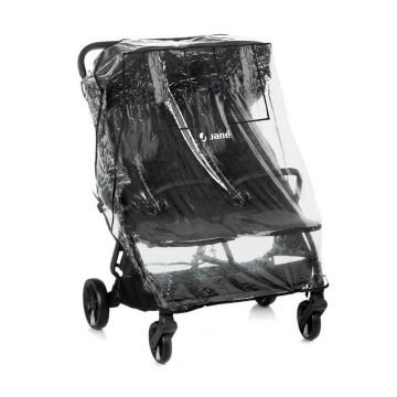 Carucior pentru gemeni Jane Twinside Coal, pliere rapida cu o mana, de la nastere pana la 22 kg, cu huse pentru ploaie, spatare independente, suspensii, conform cu EN 1888-22018+A12023