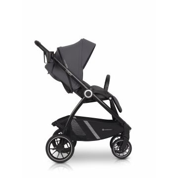 Carucior pentru nou nascut Euro-Cart Crox, cu cadrul de aluminiu, pliere compacta, scaun reversibil, cu 3 nivele de ajustare a spatarului, capotina si husa de picioruse, roti cu suspensii, pana la 22 kg, Iron