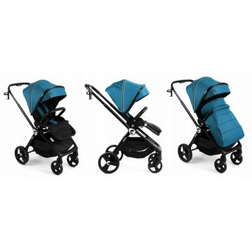 Carucior reversibil pentru copii, cu pliere compacta spatar si viziera reglabile, Kidnort Isbjorn Blue pana la 22 kg, roti cu suspensii, accesorii incluse, suport pentru pahar