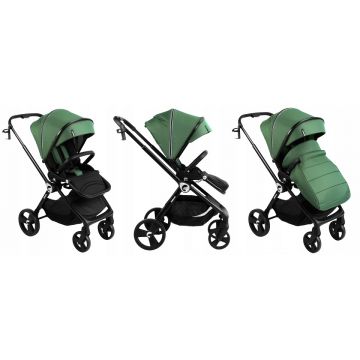 Carucior reversibil pentru copii, cu pliere compacta spatar si viziera reglabile Kidnort Isbjorn Green pana la 22 kg, roti cu suspensii, accesorii incluse, suport pentru pahar