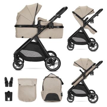 Carucior set 2 in 1, Lorelli Aspen, transformabil, set adaptori cos auto inclus, pana la 22 kg, Cappuccino