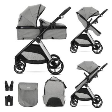 Carucior set 2 in 1, Lorelli Aspen, transformabil, set adaptori cos auto inclus, pana la 22 kg, Grey