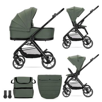 Carucior set 2 in 1, Lorelli Venice, cos landou individual, cadru din aluminiu, sezut reversibil, pana la 22 Kg, Green