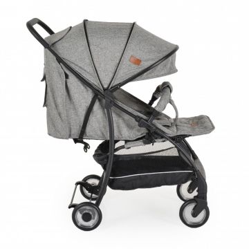 Carucior sport pentru copii Cangaroo London Grey cadru din aluminiu,spatar reglabil,pozitie de somn,centura de siguranta,suport picioare reglabil,capotina XXL cu fereastra plasa,roti pivotante,frana,maner parinte din PU