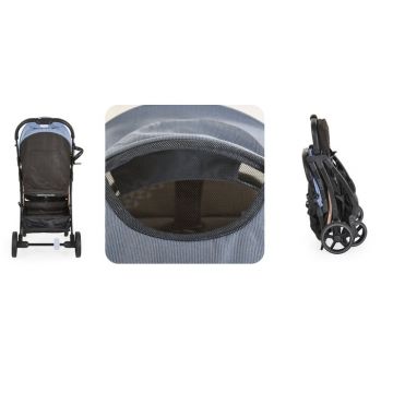 Carucior sport pentru copii Moni Cardi Blue de la nastere pana la 22kg,spatar reglabil,capotina cu plasa si banda reflectorizanta,bara de siguranta detasabila,roti pivotante cu amortizor,pliere compacta,suport sticla inclus