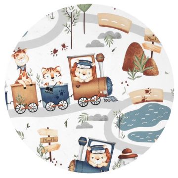 Cearceaf cu elastic MimiNu, pentru landou, carucior si cosulet, dimensiune 80x35 cm, din bumbac, Design, Zoo in train