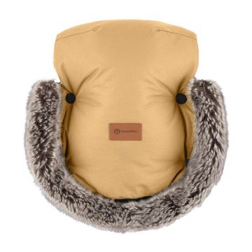 Manusi calduroase pentru carucior, Petite&Mars, Furry, Cu blanita detasabila, Pentru vremea rece, Potrivite pentru orice carucior, Impermeabile, Inchidere prin capse, Elegant Caramel