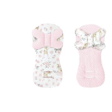 Protectie textila, MimiNu, Pentru carucior, scaun auto si scaun de bicicleta, Cu perna Butterfly, Materiale certificate Oeko Tex Standard 100, Minky Sweet Deer Pink