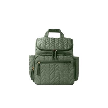 Rucsac pentru mamici, Skip Hop Compartimentat, Matlasat, Cu multiple buzunare, Include 2 gentute mai mici pentru depozitare si salteluta de infasat, 41x20x36 cm, Verde