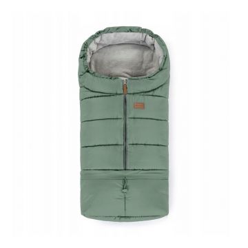 Sac de iarna, Petite&Mars, Jibot, Pentru carucior, landou sau scaun auto, 100x48 cm, Impermeabil, Cu elemente reflectorizante, Extensibil, 3 in 1, Pale Eucalypt