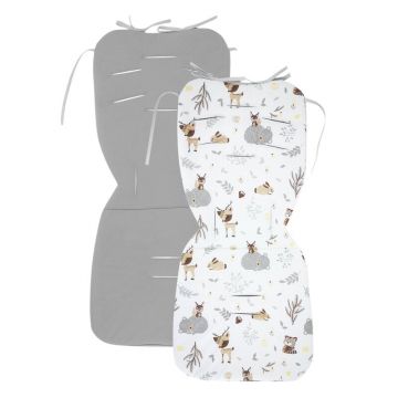 Salteluta pentru carucior, MimiNu, Reversibila, Cu doua fete, Din catifea si bumbac, Materiale certificate Oeko Tex Standard 100, 78 x 34 cm, Forest Friends Beige/Gray
