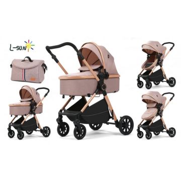 Carucior 2 in 1, F7 Crem, reversibil, pliabil compact, suspensii duble