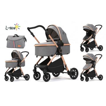 Carucior 2 in 1, F7 Gri, reversibil, pliabil compact, suspensii duble