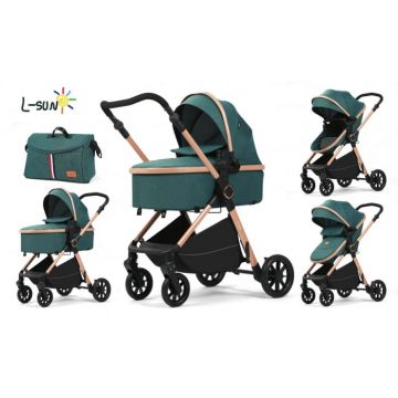 Carucior 2 in 1, F7 Verde, reversibil, pliabil compact, suspensii duble