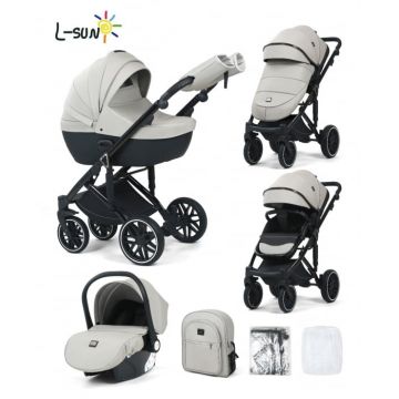 Carucior 3 in 1, G8 Luxury Gri, reversibil, cu suspensii, din piele ECO