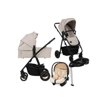 Carucior 4 in 1, Lionelo, Amber Plus, Cu scoica auto Bej testata ADAC + Baza Isofix, Reversibil, Maner ajustabil, Cu accesorii, Cu ventilatie panoramica 3D, Pana la 22 kg, EN1888-1, EN1888-2, EN1466, ECE R129, Bej