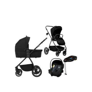 Carucior 4 in 1, Lionelo, Meril, Cu landou de dimensiune XL, Reversibil, Cu scoica auto testata ADAC, Baza isofix pentru scoica, Cu accesorii, Pana la 22 kg, Conform cu EN1888-1 EN1888-2, EN1466, Negru