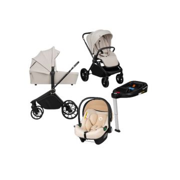 Carucior 4 in 1, Lionelo, Mika Plus, Cu scoica auto Bej testata ADAC + Baza Isofix, Reversibil, Cu sistem de ventilatie 3D, Cu accesorii, Pana la 22 kg, EN1888-1 EN1888-2 EN1466 ECE R129, Bej