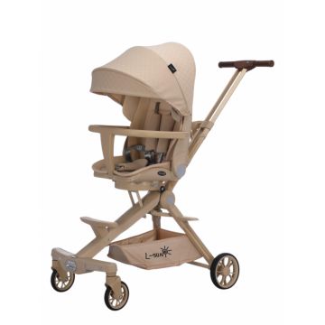Carucior C2 Deluxe, reversibil, pliabil, cu lumini si muzica, Crem