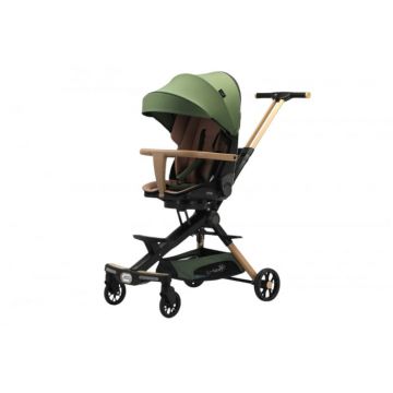 Carucior C2 Deluxe, reversibil, pliabil, cu lumini si muzica, Verde cu negru