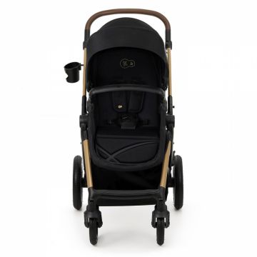 Carucior pentru copii Kinderkraft Moov 2 air Pure Black 4 in 1, multifunctional, cu suspensii, spatar reglabil, maner ajustabil, accesorii