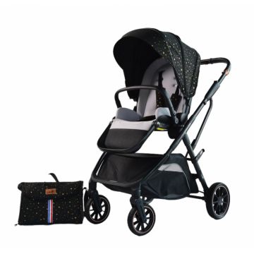 Carucior reversibil pliabil, cu husa picioare, 0-36 luni, C7 Negru cu auriu