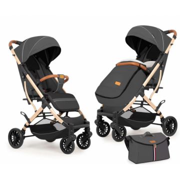 Carucior sport cu geanta si husa pentru picioare, pliere rapida tip troller, S2 Gri