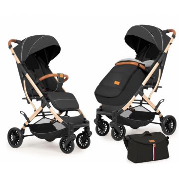 Carucior sport cu geanta si husa pentru picioare, pliere rapida tip troller, S2 Negru