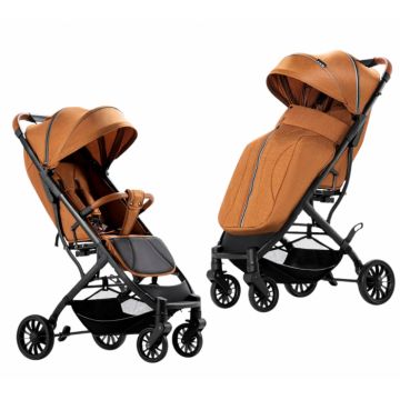 Carucior sport cu husa pentru picioare, pliere rapida tip troller, S1 caramiziu