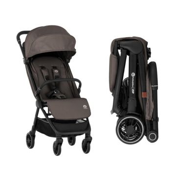 Carucior sport, Petite&Mars, Zip, Pliere automata cu o mana, Potrivit pentru avion, De la nastere, Pana la 22 Kg, Pozitie de somn, Usor- 7kg, Capacitate cos- 5 kg, Reglare spatar, suport de picioare, Bara detasabila, Maro