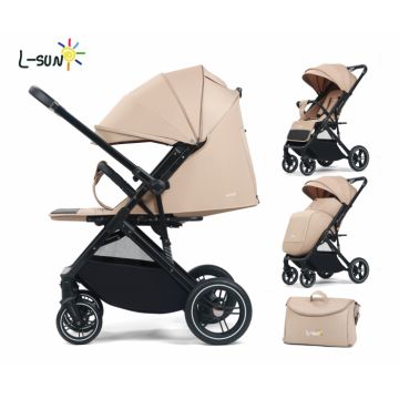 Carucior sport Q1, Crem, cu maner reversibil, pozitie de somn, pliabil, cu husa si geanta