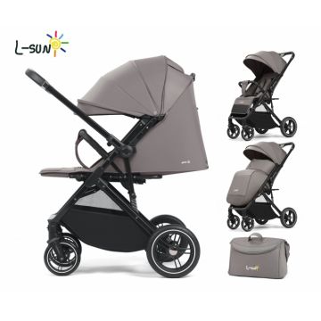 Carucior sport Q1, Gri, cu maner reversibil, pozitie de somn, pliabil, cu husa si geanta