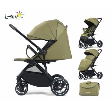 Carucior sport Q1, Verde, cu maner reversibil, pozitie de somn, pliabil, cu husa si geanta