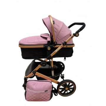 Carucior T1, 2 in 1, cu suspensii, reversibil, cu geanta, roz inchis