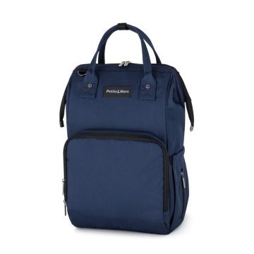 Rucsac pentru mamici, Petite&Mars, Jack, Cu 11 compartimente, Cu buzunare termice, Saltea de infasat inclusa, 30 x 42 x 15 cm, Albastru