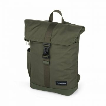 Rucsac pentru mamici, Petite&Mars, Jackob, Compartimentare multipla, Buzunare termoizolante si impermeabile si pentru laptop, Sistem prindere carucior, Include salteluta de infasat, 30 x 46 x 15 cm, Verde
