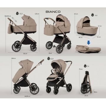 Carucior 2 in 1 Adamex Bianco Deluxe Collection cu suspensii, maner reglabil, certificat EN18882022 pana la 22 kg, Champagne Beige