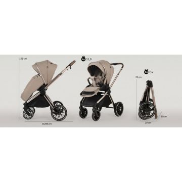 Carucior 2 in 1 Adamex Bianco Deluxe Collection cu suspensii, maner reglabil, certificat EN18882022 pana la 22 kg, Chocolate Fango