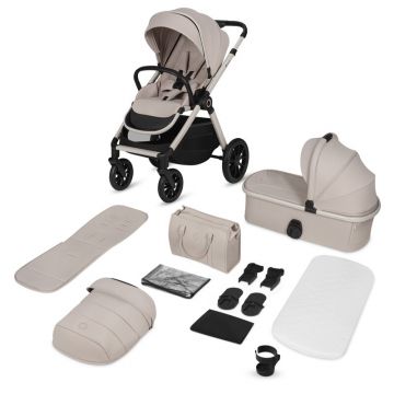 Carucior 2 in 1, Lionelo, Layla, Pana la 22 kg, Cadru aluminiu, Cu landou intarit si salteluta din spuma AirDots, Reversibil, Cu ventilatie 3D, Cu accesorii, EN1888-1, EN1888-2, EN1466, Bej