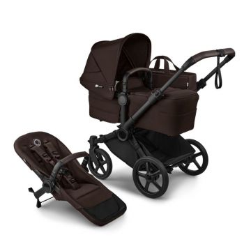 Carucior 2 in 1 pentru copii Bugaboo Donkey 6 Complete Black Brown, cu suspensii, spatar reglabil, maner ajustabil si pliere compacta