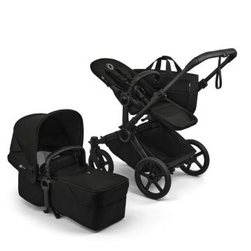 Carucior 2 in 1 pentru copii Bugaboo Donkey 6 Complete Black Heritage Black, cu suspensii, spatar reglabil, maner ajustabil si pliere compacta