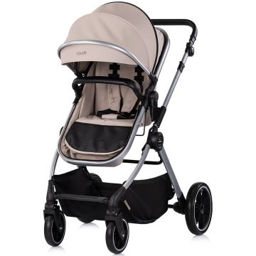 Carucior 2 in 1 pentru copii Chipolino Pearl Latte, transformabil, sezut reversibil, bara detasabila, roti cu suspensii, geanta, greutate admisa 22 kg