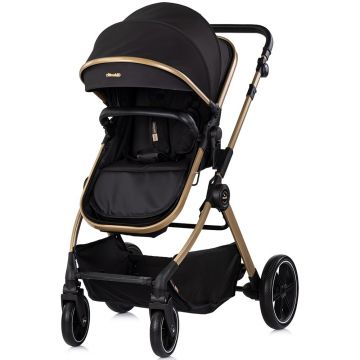 Carucior 2 in 1 pentru copii Chipolino Pearl Noir, transformabil, sezut reversibil, bara detasabila, roti cu suspensii, geanta, greutate admisa 22 kg