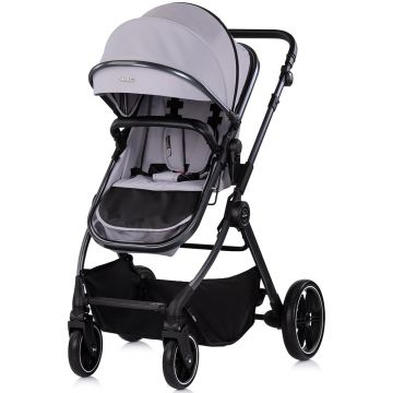 Carucior 2 in 1 pentru copii Chipolino Pearl Platinum, transformabil, sezut reversibil, bara detasabila, roti cu suspensii, geanta, greutate admisa 22 kg