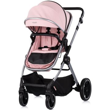 Carucior 2 in 1 pentru copii Chipolino Pearl Powder Pink, transformabil, sezut reversibil, bara detasabila, roti cu suspensii, geanta, greutate admisa 22 kg