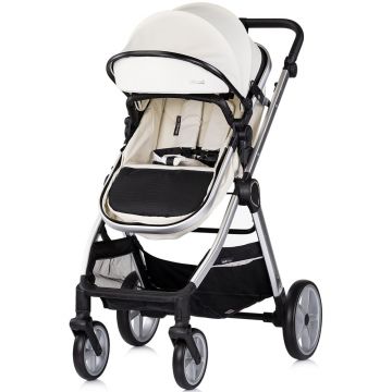 Carucior 2 in 1 pentru copii Chipolino Vista Biscotta, transformabil, cadru din aluminiu, sezut reversibil, maner reglabil, suspensii, husa de picioare, geanta, greutate suportata 22 kg